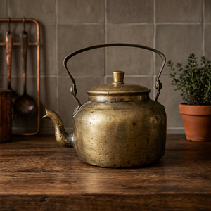 Bouilloire à thé vintage en métal avec couvercle et poignée en métal - Product Image 4