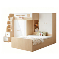 Lit enfant moderne minimaliste personnalisable en bois massif, avec bureau multifonctionnel et armoire intégrés, ensemble de lit tout-en-un