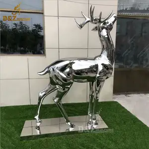 Garden Outdoor Decoration Metal Art Animal Polished 304 Stainless Steel Deer Statue