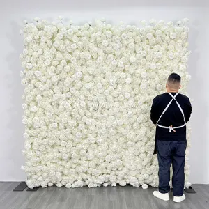 Custom 3D Fabric Flower Wall Wedding Faux Silk Rose Flower Wall Panel Background Furniture Decoration