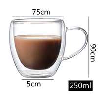Tasse à café en verre à double paroi avec poignée 250ml 350ml 450ml tasse à café à poignée tasses à expresso tasse à café en verre vente en gros