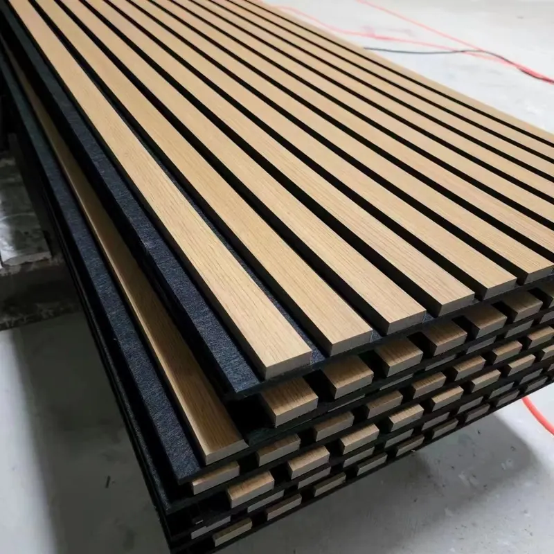Papan Panel kayu akustik dinding dekorasi Akupanel menyerap suara Panel kayu ek alami 3D