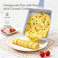Poêle à Tamagoyaki en céramique bleue durable, revêtement antiadhésif, poêle à omelette japonaise robuste avec poignée amovible, sans PFAS