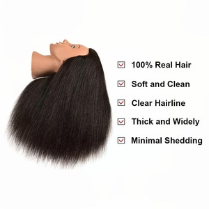 Testa di manichino 100% capelli veri per la cosmetologia manichino 14 pollici testa di bambola parrucchiere pratica di formazione parrucchiere - Product Image 2