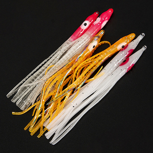 Señuelos blandos de <span class=keywords><strong>pulpo</strong></span> de 8 cm, faldas de calamar de PVC, señuelos de arrastre, 10 unidades/bolsa, faldas luminosas artificiales para pesca en agua salada - Product Image 4
