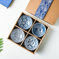 Service de table en céramique de style japonais, ensemble cadeau, bols en porcelaine bleu et blanc, kit de baguettes, compatible micro-ondes, design minimaliste, pour événements