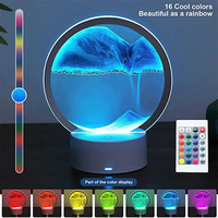 Lampe de table LED 3D avec cadre en verre rond, affichage de paysage marin profond et sable mouvant, art lumineux LED 3D