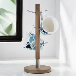 Stainless Steel and Wood Mug Tree Made in India Commercial Buyer Hanger Rack Mug Stand Customization Color Design OEM Kitchen