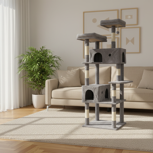 คอนโดแมวไม้หรู 4 ชั้น พร้อมที่ลับเล็บ ที่นอน และที่ปีนป่าย ช่วยกระตุ้นการกระโดดเล่น - Product Image 2