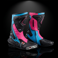 Bottes de moto mi-mollet en cuir véritable bleu et rose avec fermeture éclair, légères, respirantes, résistantes à l'abrasion, toutes saisons, unisexe