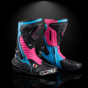 Bottes de moto en cuir véritable, hauteur cheville, bleu rose, fermeture éclair, résistantes à l'abrasion, toutes saisons, homme femme - Product Image 2