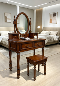 Traditional Solid Wood Makeup <b>Vanity</b> Set With <b>Mirror</b> And Stool 2 Drawers Mahogany Bedroom Dressing Table - Product Image 6