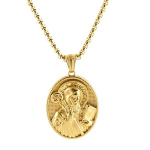 ZOGXIN Saint Benedict Pendant Necklace 18K Plated Gold Chain Oval Themed Pendant Everyday Wear Jewelry for Men and Women - Product Image 5