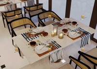 Ensemble de meubles en rotin tressé sur mesure pour bar, café, restaurant, canapé en bois massif tissé moderne et table en marbre