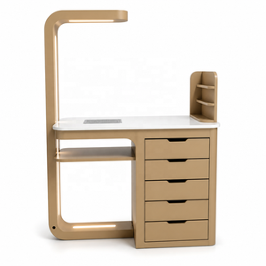 Table de manucure de luxe sur mesure, présentoir à vernis à ongles, poste de travail pour salon de manucure, lampe LED, plateau en marbre, tiroirs, bureau à ongles - Product Image 4