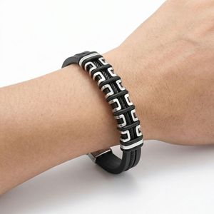 Pulsera de silicona para hombre, diseño geométrico negro, cierre de acero de titanio, 22,5 cm, joyería de regalo - Product Image 3