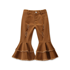 Pantalones vaqueros con flecos recortados para niñas, mallas vaqueras - Product Image 2