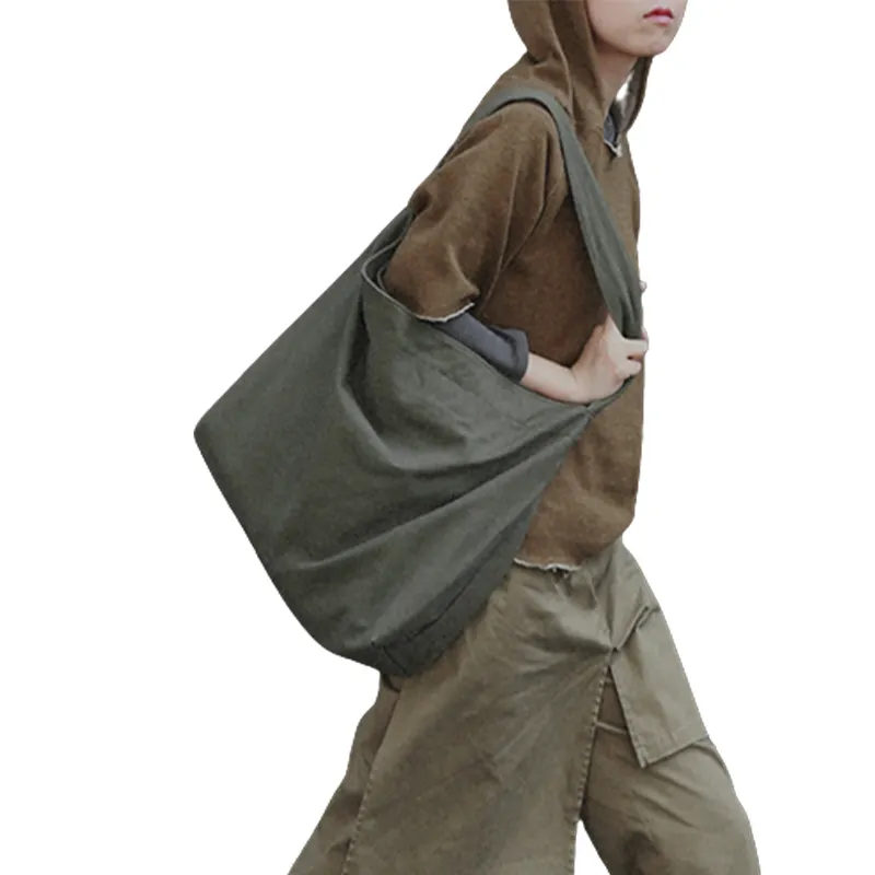 नई शैली पर्यावरण के अनुकूल अनुकूलित लोगो बड़े रिक्त Crossbody कपास कैनवास बैग ले जाना