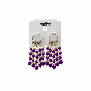 Pendientes Colgantes de Piedras Kundan y Cuentas con Baño de Oro en Tono Morado Oscuro, Accesorio de Moda Jewelemarket - Product Image 2