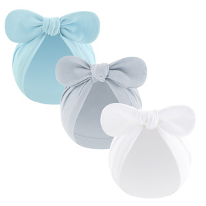 Newborn Baby Hat With <b>Bow</b> Knot Solid Color Cotton Foldable Bonnet For Spring Autumn Unisex Casual Style - Product Image 4