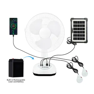 Flashfish LED Luzes de acampamento Carregador USB Carga do telefone alimentado portátil recarregável ventilador de mesa solar com painel solar e bateria