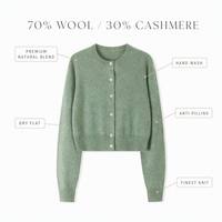 Cardigan de luxe en mélange de laine et de cachemire à 70 % pour femme, élégant, avec boutons perlés, pull tricoté, design court et court, haut chaud en laine