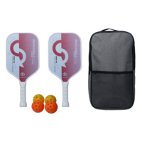 Ensemble de raquettes de pickleball avec logo personnalisé, en fibre de carbone, noyau en nid d'abeille PP, kit de raquettes, 2 raquettes, 4 balles, 1 sac