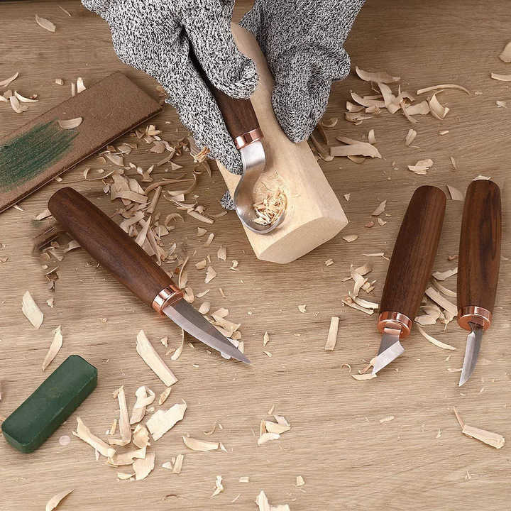 Set Intaglio Legno SH-RuiDu - 3 Coltelli Professionali Per Scultura (Gancio, Whittling, Dettaglio) In Acciaio Vanadio - Foto 4