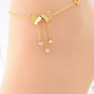 Pulseras de Tobillo de Verano para Mujer, Libres de Manchas, con Borla de Mariposa Escarchada, Circonita, Chapado en Oro de 18k - Product Image 5