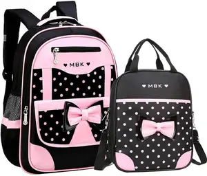 PU 핑크 bowknot 방수 보내기 도시락 학생 배낭 가방 2 개 한국식 공주 초등 학교 가방