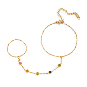 Pulsera de Cadena de Mano Boho de Lujo, Moderna, Antideslustre, Impermeable, Chapada en Oro de 18K, de Acero Inoxidable 316L, con Bisel Delicado y Colorido de Circonitas Cúbicas - Product Image 3