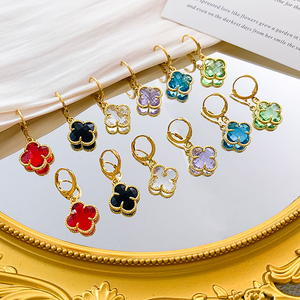 באיכות גבוהה שרשרת נירוסטה מצופה זהב באיכות גבוהה חדשה עגיל משובץ ארבעה תלתן תליון אופנה תכשיטים - Product Image 5