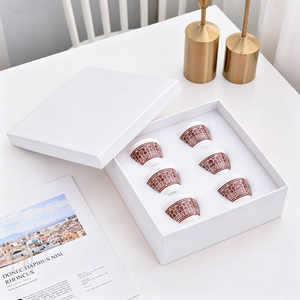 ชุดกาแฟเซรามิกจีนสีแดงลายคราม ทนความร้อน 6 ถ้วย 6 จานรอง ดีไซน์หรูหราทันสมัย เหมาะสำหรับเป็นของขวัญทางธุรกิจ - Product Image 4