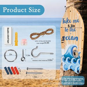 Colgador de Llaves de Madera con Forma de Tabla de Surf, Abridor de Botellas, Organizador Decorativo de Pared para Entrada, Multifuncional de Acero Inoxidable - Product Image 2