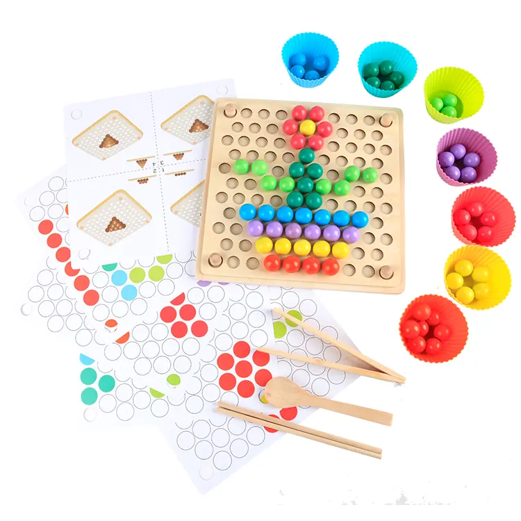 Gioco di perline da tavolo in legno colorato, giocattoli d'arte ordinati e impilati per bambini, giochi educativi Montessori per bambini