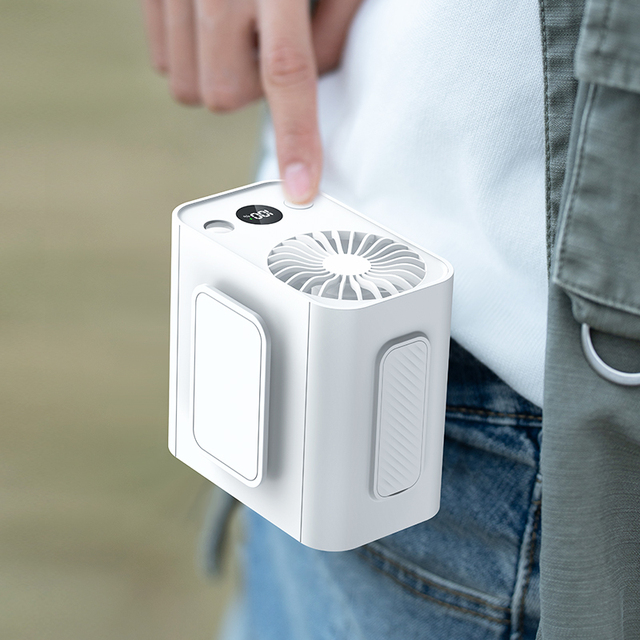 Portable Handheld Wearable Fan 3600mAh Battery Five Speeds LED Digital Display Screen Fan with Floodlight and Charge Your Phone