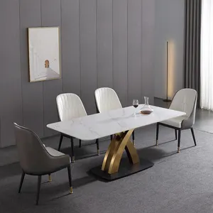 호화스러운 현대 백색 금 사각 돌 대리석 식탁 고정되는 6 개의 의자 4 Seater 부엌 호텔 대중음식점 식당 가구