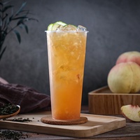 Ingrédients du thé à la goyave rose et à la passion : sirop de goyave, confiture de fruit de la passion, thé vert, sirop de fructose, gelée de noix de coco