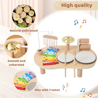 Children's Early Educational Wooden Music Table Multi-functional Xylophone Drum Percussion Instrument Toy Station Easy Assembly