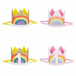 Groothandel Baby Kids Meisjes Verjaardagsfeestje Kroon Feestartikelen Regenboog Kroon Hoofdbanden Haaraccessoires Hoofdband