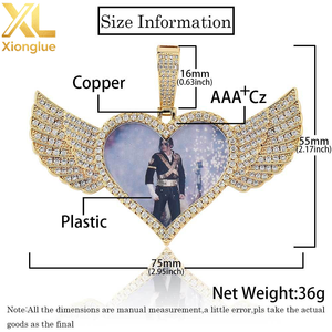 One Custom Heart Wings Photo Pendant Necklace Memory Bling Iced Out Bling Zircon Pictures <b>Rope</b> <b>Chain</b> Hip Hop Sublimation Jewelry - Product Image 3