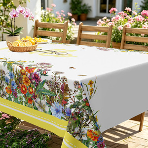 Wholesale Waterproof Yellow Spring Floral Border Printed <strong>Table</strong> <strong>Cloth</strong> for <strong>Easter</strong> Party Dining Decor - Product Image 4