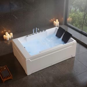 Baignoire <span class=keywords><strong>Spa</strong></span> Acrylique Moderne Autoportante pour Couples, Combo Bain à Remous et Massage à Air, Rectangulaire, pour Salle de Bain, Hôtel, Villa, Utilisation Extérieure - Product Image 1