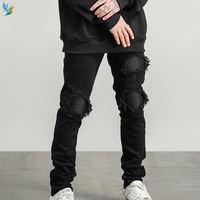 Personnalisé de haute qualité pour hommes Skinny Stretch Casual Vintage Elastic Distressed Designer Patch Slim Respirant Jeans Pantalon