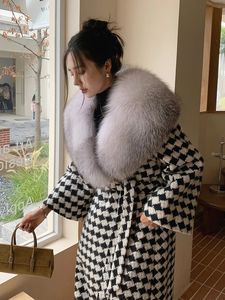 Nouveau 2023 Vintage automne et hiver luxueux véritable cachemire <span class=keywords><strong>laine</strong></span> manteau femmes longue fourrure naturelle <span class=keywords><strong>Trench</strong></span> - Product Image 3