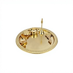 ชุดถาดบูชาทรงกลมทองเหลืองพร้อมเชิงเทียนสำหรับกิจกรรมทางศาสนา - Product Image 3