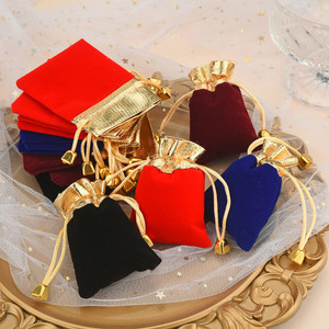 Multi-colors Wedding Jewelry Pouch Gold Opening Velvet Bags Gift Pack Drawstring With Bead Velvet for Thank You - Product Image 1