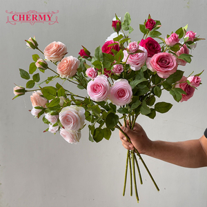 TH1538 وصول جديد: باقة ورد صناعي من الحرير بـ 6 رؤوس باللونين الوردي والأبيض للبيع بالجملة لتزيين حفلات الزفاف - Product Image 2