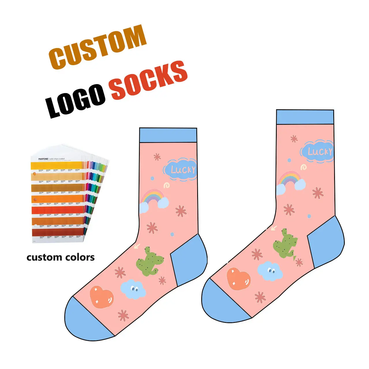 Kendi özel LOGO tasarım özel Logo OEM kendi moda jakarlı Polyester çorap