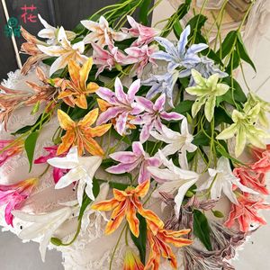 Fleur artificielle en soie Eva, lys à 3 têtes, pour décoration de mariage, décoration de la maison, accessoires photo - Product Image 1